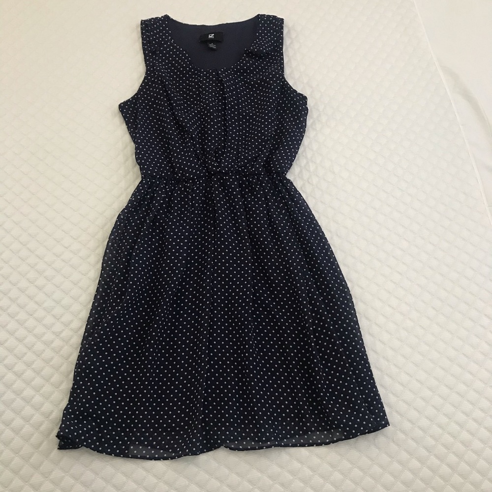Blue and white polka dot dress